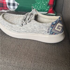 BOBS from Skechers Cream and Blue Patterned Sneakers